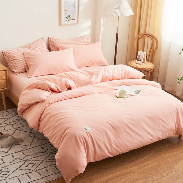 91家纺网 家纺一手货源 找家纺 21度C 2024新款全棉色织水洗被套 洛卡粉