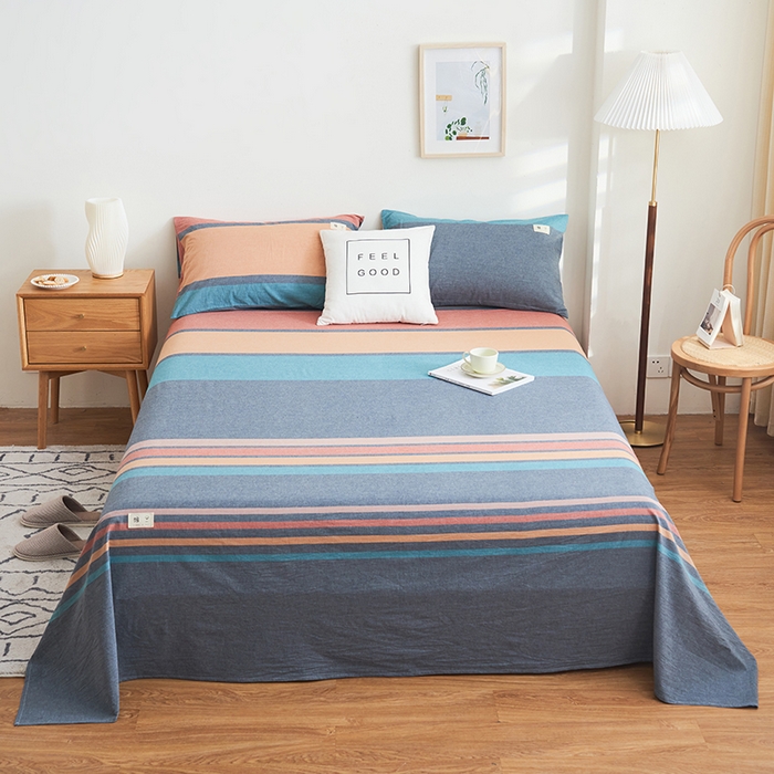 91家纺网 家纺一手货源 找家纺 21度C 2024新款全棉色织水洗床单 兰陵彩条