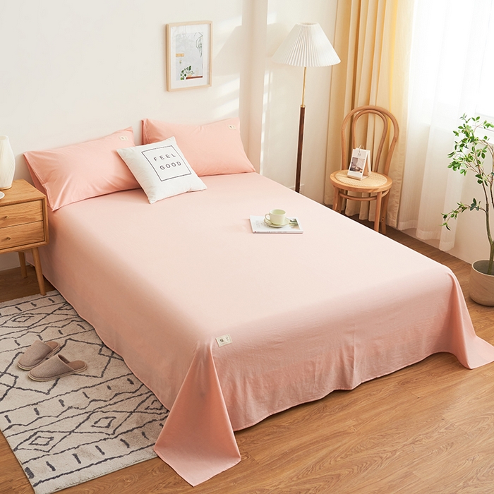 91家纺网 家纺一手货源 找家纺 21度C 2024新款全棉色织水洗床单 落卡-粉