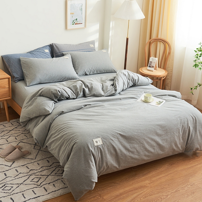 91家纺网 家纺一手货源 找家纺 21度C 2024新款全棉色织水洗被套 洛卡浅灰