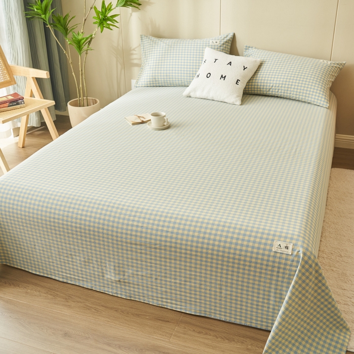 91家纺网 家纺一手货源 找家纺 21度C 2024新款全棉色织水洗床单 琉璃格