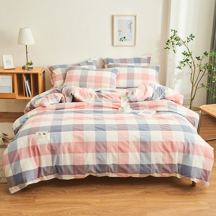 91家纺网 家纺一手货源 找家纺 21度C 2024新款全棉色织水洗被套 格韵粉