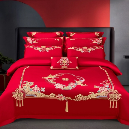 91家纺网 家纺一手货源 找家纺 皇潮婚庆馆 新款80s婚庆四件套 花开如意