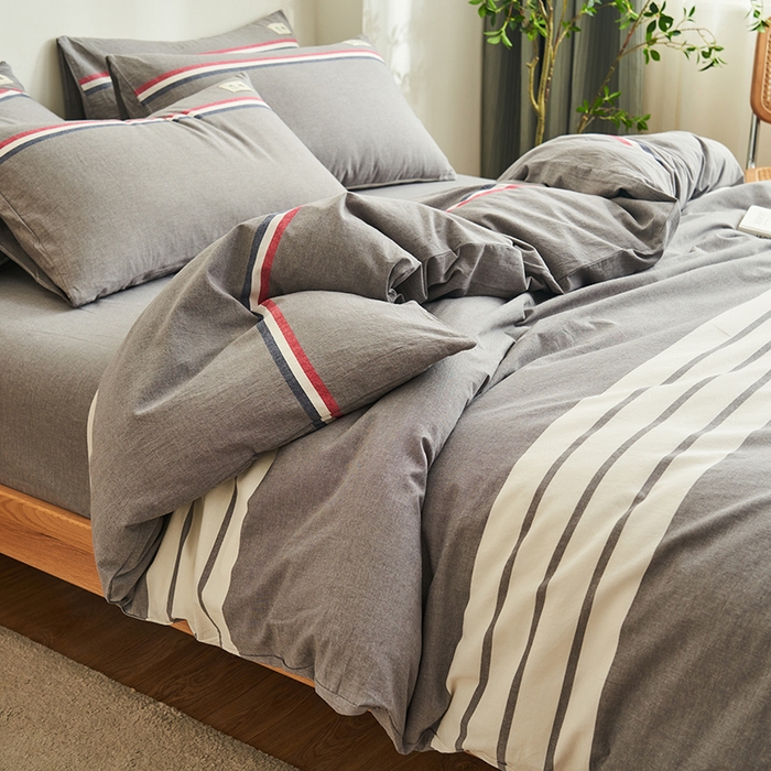 91家纺网 家纺一手货源 找家纺 21度C 2024新款全棉色织水洗被套 光阴灰