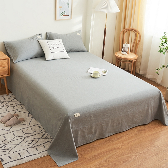 91家纺网 家纺一手货源 找家纺 21度C 2024新款全棉色织水洗床单 落卡-浅灰