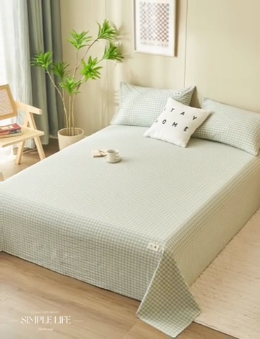 91家纺网 家纺一手货源 找家纺 21度C 2024新款全棉色织水洗床单 琉璃格