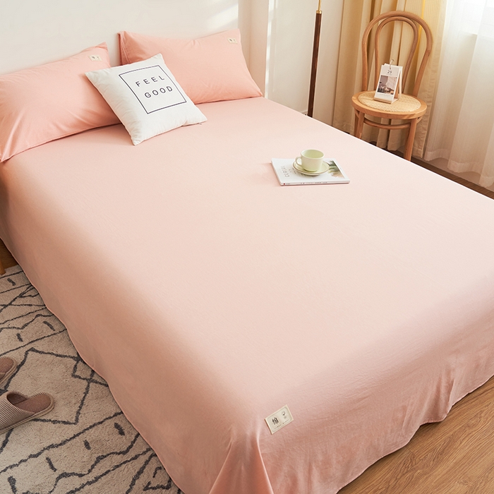 91家纺网 家纺一手货源 找家纺 21度C 2024新款全棉色织水洗床单 落卡-粉