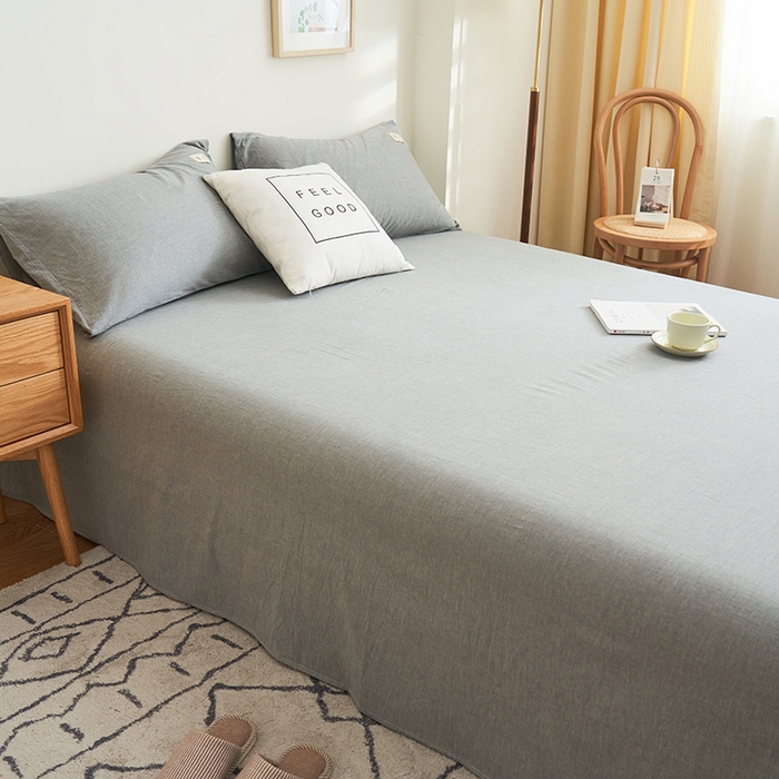 91家纺网 家纺一手货源 找家纺 21度C 2024新款全棉色织水洗床单 落卡-浅灰