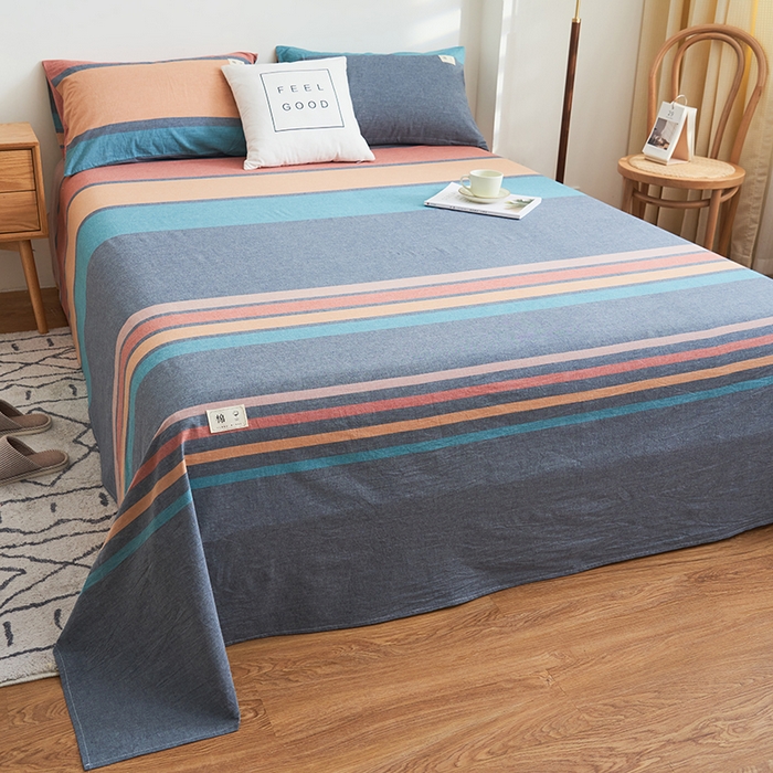 91家纺网 家纺一手货源 找家纺 21度C 2024新款全棉色织水洗床单 兰陵彩条