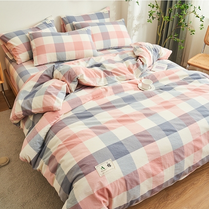 21度C 2024新款全棉色织水洗被套 格韵粉