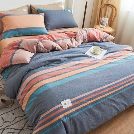 21度C 2024新款全棉色织水洗被套 兰陵彩条