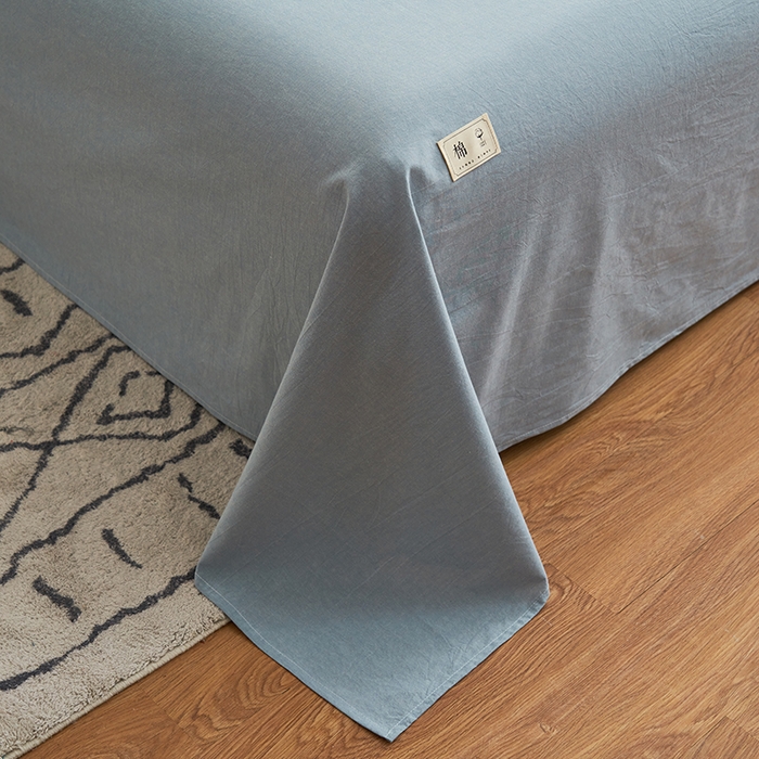 91家纺网 家纺一手货源 找家纺 21度C 2024新款全棉色织水洗床单 落卡-蓝