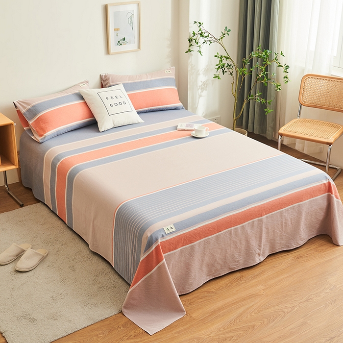 91家纺网 家纺一手货源 找家纺 21度C 2024新款全棉色织水洗床单 莱卡条