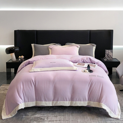 懒猫家纺 2024新款贝利刺绣牛奶绒四件套 贝利-香芋紫