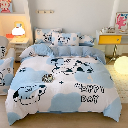澳萝拉2023新款大版数码牛奶绒五件套配送同款小抱枕 开心狗