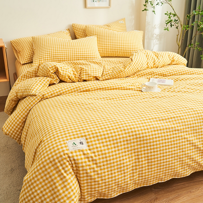 91家纺网 家纺一手货源 找家纺 21度C 2024新款全棉色织水洗被套 黄小格