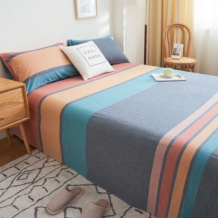 91家纺网 家纺一手货源 找家纺 21度C 2024新款全棉色织水洗床单 兰陵彩条