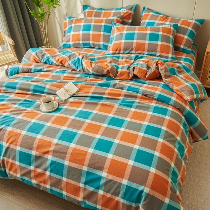 91家纺网 家纺一手货源 找家纺 21度C 2024新款全棉色织水洗被套 卡布蓝