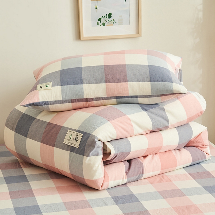 91家纺网 家纺一手货源 找家纺 21度C 2024新款全棉色织水洗被套 格韵粉