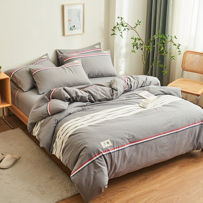 91家纺网 家纺一手货源 找家纺 21度C 2024新款全棉色织水洗被套 光阴灰