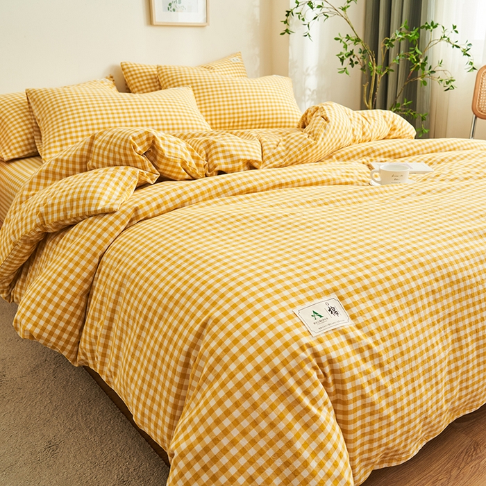 91家纺网 家纺一手货源 找家纺 21度C 2024新款全棉色织水洗被套 黄小格