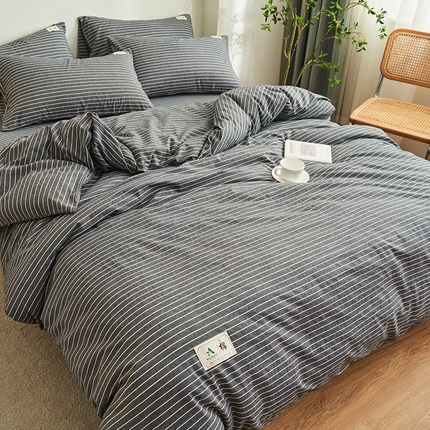 21度C 2024新款全棉色织水洗被套 细条灰