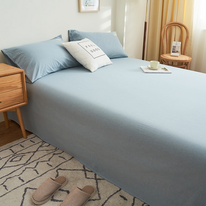 91家纺网 家纺一手货源 找家纺 21度C 2024新款全棉色织水洗床单 落卡-蓝