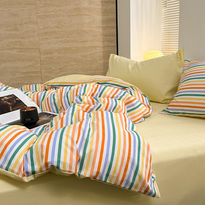 91家纺网 家纺一手货源 找家纺 （总）洋铭区（原狠狠爱） 2023新款全棉水洗棉多巴胺条纹四件套