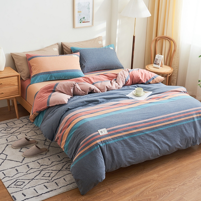 91家纺网 家纺一手货源 找家纺 21度C 2024新款全棉色织水洗被套 兰陵彩条