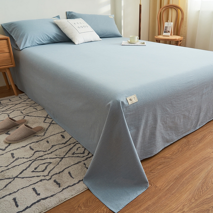 91家纺网 家纺一手货源 找家纺 21度C 2024新款全棉色织水洗床单 落卡-蓝