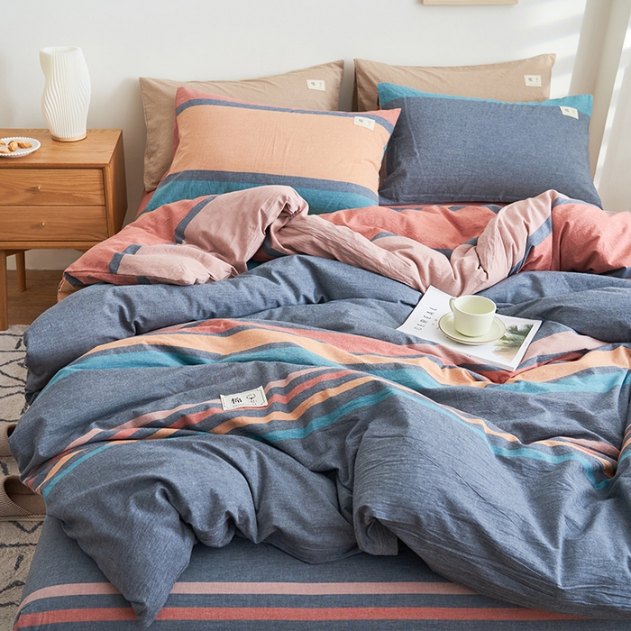 91家纺网 家纺一手货源 找家纺 21度C 2024新款全棉色织水洗被套 兰陵彩条