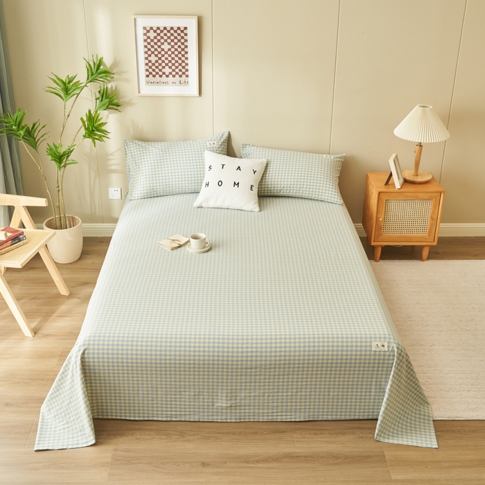 91家纺网 家纺一手货源 找家纺 21度C 2024新款全棉色织水洗床单 琉璃格