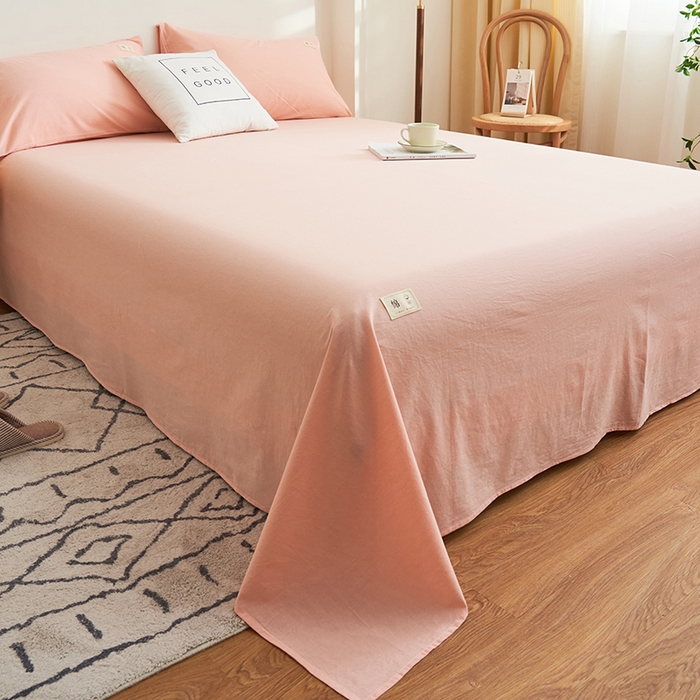 91家纺网 家纺一手货源 找家纺 21度C 2024新款全棉色织水洗床单 落卡-粉