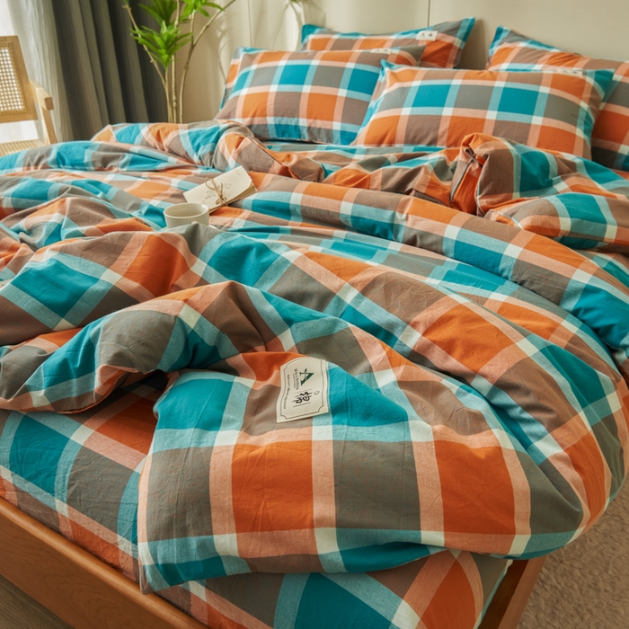 91家纺网 家纺一手货源 找家纺 21度C 2024新款全棉色织水洗被套 卡布蓝