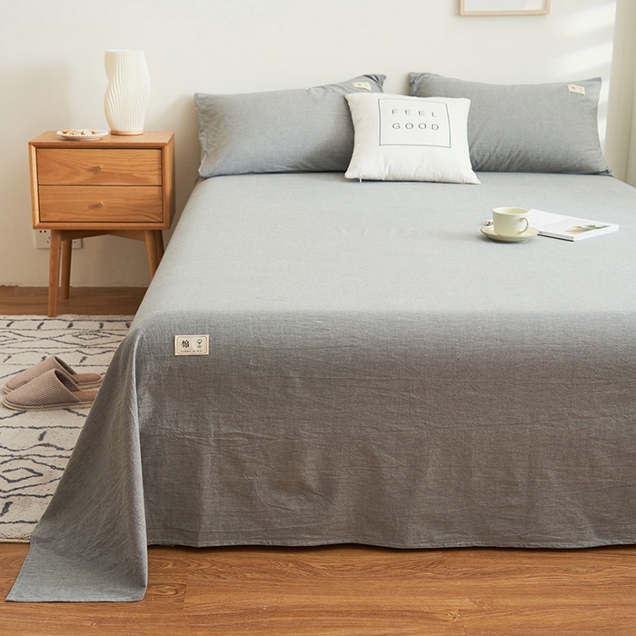 91家纺网 家纺一手货源 找家纺 21度C 2024新款全棉色织水洗床单 落卡-浅灰