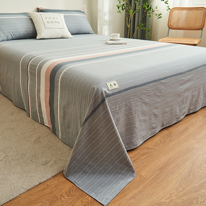 91家纺网 家纺一手货源 找家纺 21度C 2024新款全棉色织水洗床单 流年灰