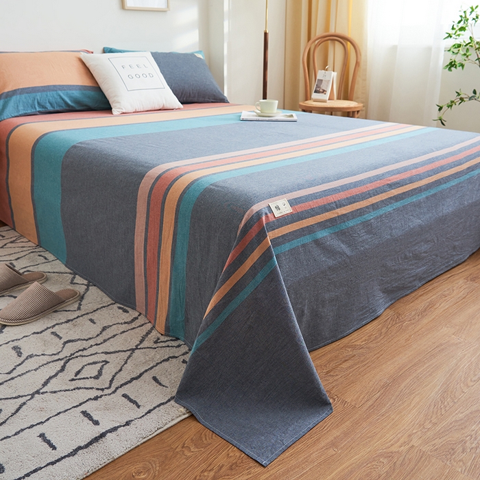 91家纺网 家纺一手货源 找家纺 21度C 2024新款全棉色织水洗床单 兰陵彩条