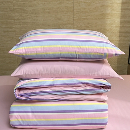 91家纺网 家纺一手货源 找家纺 （总）洋铭区（原狠狠爱） 2023新款全棉水洗棉多巴胺条纹四件套