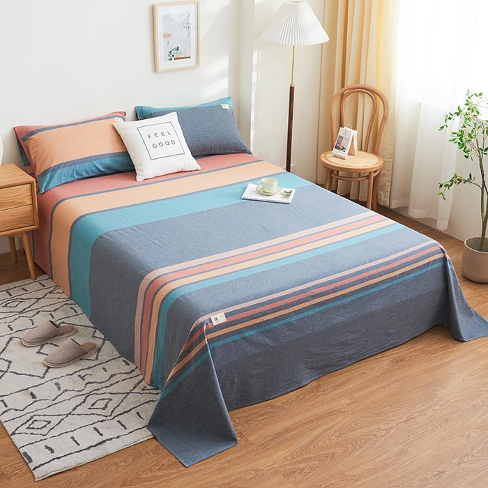 91家纺网 家纺一手货源 找家纺 21度C 2024新款全棉色织水洗床单 兰陵彩条