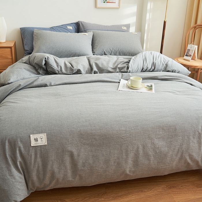 91家纺网 家纺一手货源 找家纺 21度C 2024新款全棉色织水洗被套 洛卡浅灰