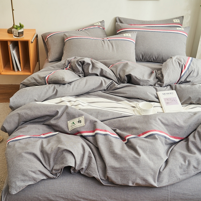 91家纺网 家纺一手货源 找家纺 21度C 2024新款全棉色织水洗被套 光阴灰