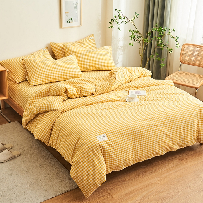 91家纺网 家纺一手货源 找家纺 21度C 2024新款全棉色织水洗被套 黄小格