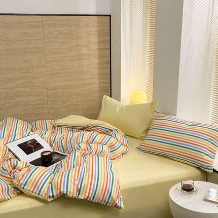 洋铭区（原狠狠爱） 2023新款全棉水洗棉多巴胺条纹四件套 多巴胺彩虹条