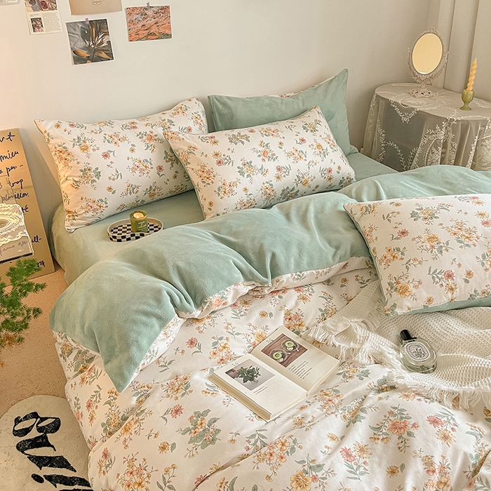 91家纺网 家纺一手货源 找家纺 麦伦家居 2023秋冬新品多功能床品全棉加牛奶绒四件套 漫花香