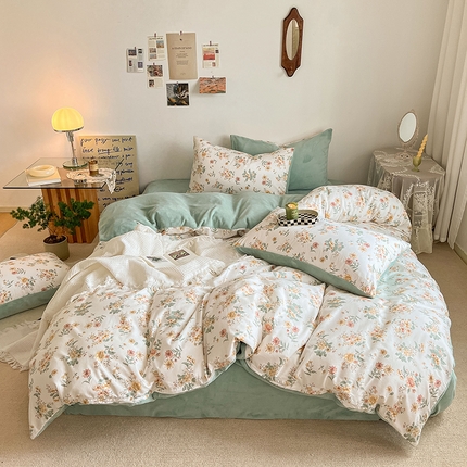 91家纺网 家纺一手货源 找家纺 麦伦家居 2023秋冬新品多功能床品全棉加牛奶绒四件套 漫花香