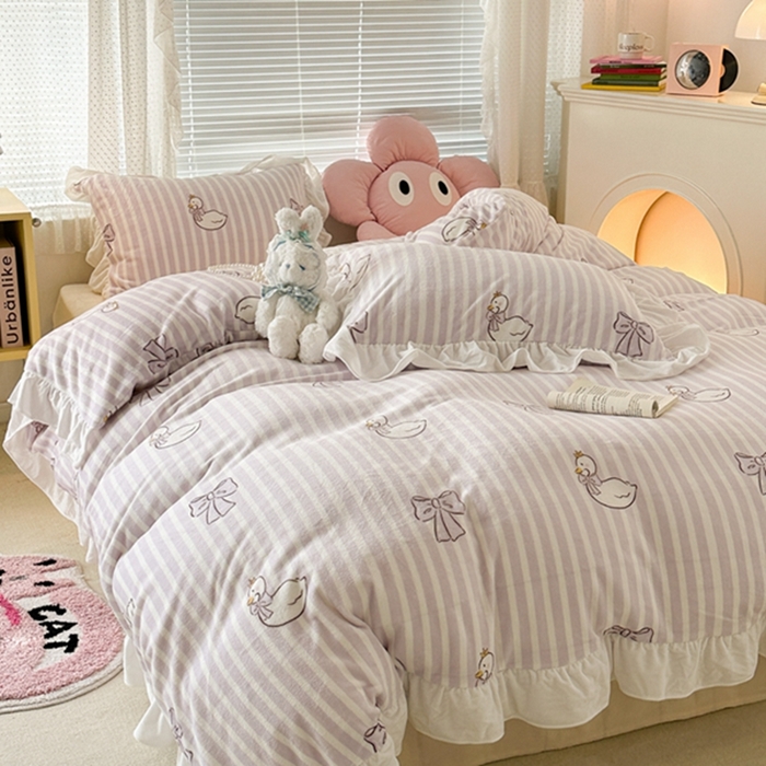 91家纺网 家纺一手货源 找家纺 昔可家纺 2023新款花边款牛奶绒四件套 芭蕾天鹅