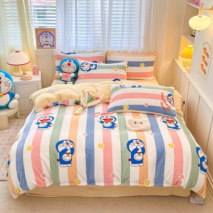 91家纺网 家纺一手货源 找家纺 （总）桃子家居 2023新款正版哆啦A梦叮当猫授权卡通加厚牛奶绒系列四件套