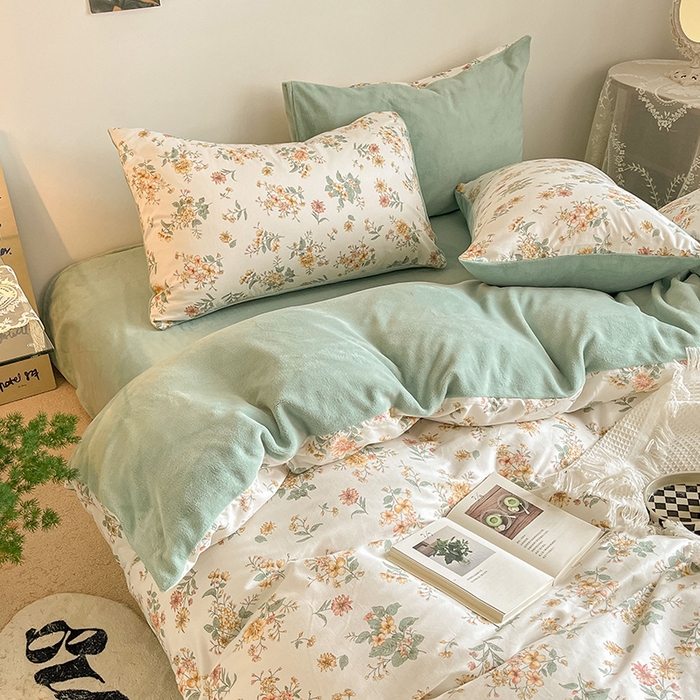 91家纺网 家纺一手货源 找家纺 麦伦家居 2023秋冬新品多功能床品全棉加牛奶绒四件套 漫花香