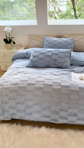 91家纺网 家纺一手货源 找家纺 昔可家纺 2023兔兔绒四件套 格调蓝