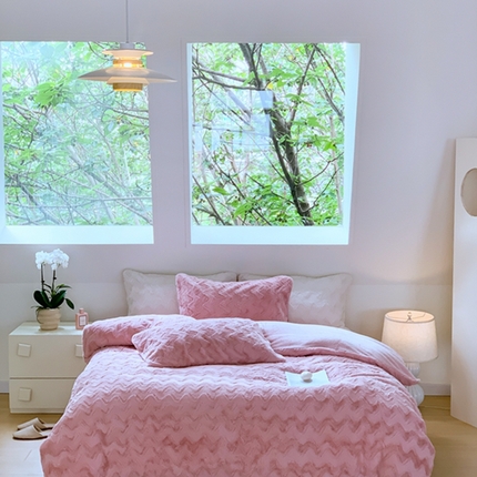 昔可家纺 2023兔兔绒四件套 粉波纹